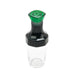 VAC20A Ink Bottle - Green: Clear storage jar with a two-piece grinder lid, designed for TWSBI pen refills, featuring green top and black middle section.