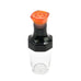 VAC20A Ink Bottle - Orange: A clear glass vessel with a black screw-on midsection and translucent orange cap, designed for TWSBI pen refilling.