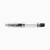 VAC Mini (Smoke) - Broad fountain pen features a clear body, chrome clip, black piston knob, and a screw-on cap, showcasing its vacuum system design.