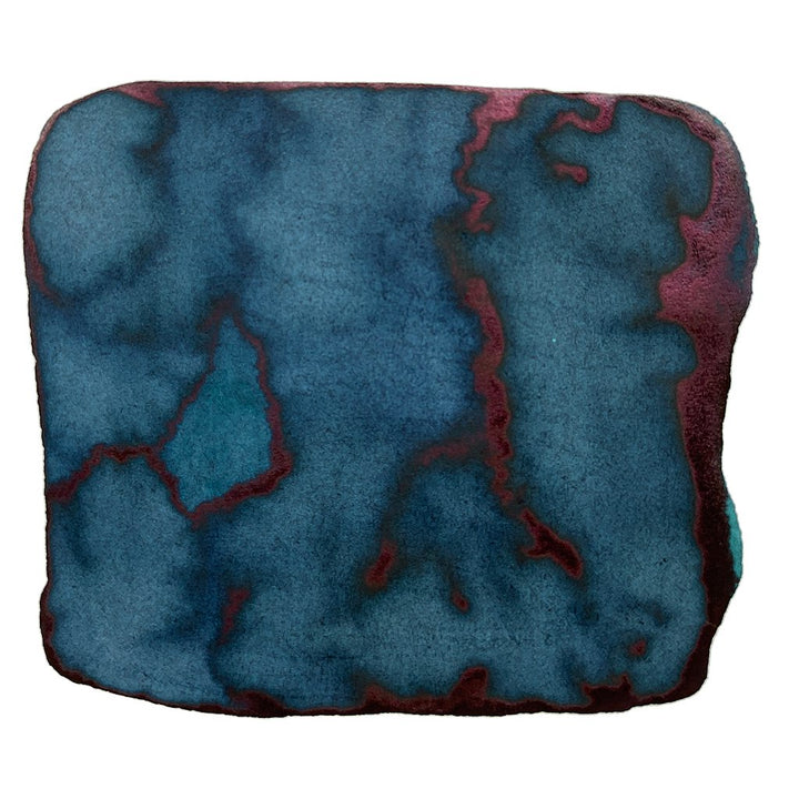 Velvet Storm - 50ml: Abstract swatch of Robert Oster ink, displaying a deep teal interior with reddish-purple sheen on edges, inspired by South Australia's palette.
