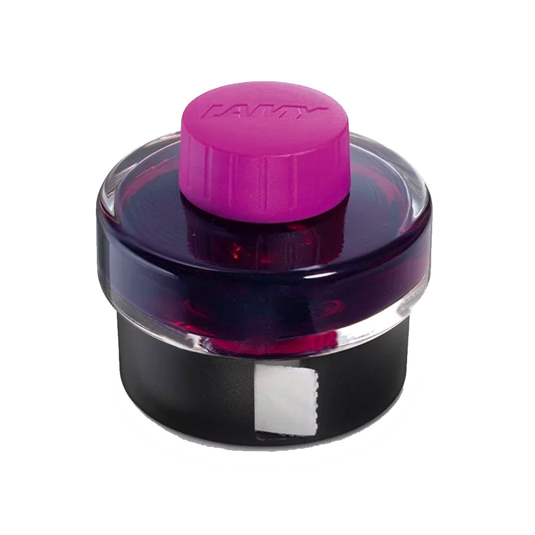 Lamy Vibrant Pink fountain pen ink, 50ml, in a 2018 special edition bottle with a residue basin and blotting paper, from Desk Bandit.
