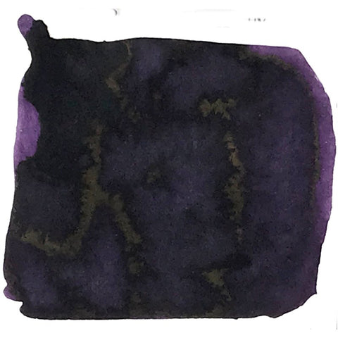 Purple Wampum - 2ml swatch: Dark purple ink with uneven tones, featuring subtle gold-bronze sheening, typical of Noodler's Ink specialty pigments.
