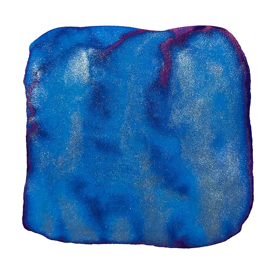 Song of the White Headed - 18ml ink swatch: vivid blue with gold shimmer and a purplish halo, reflecting its Han Dynasty-inspired poetic essence.