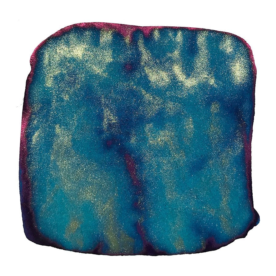 Winter October - 18ml shimmering turquoise-blue putty with gold shimmer and magenta edges, inspired by ancient poems, offering iridescent, playful visual appeal.