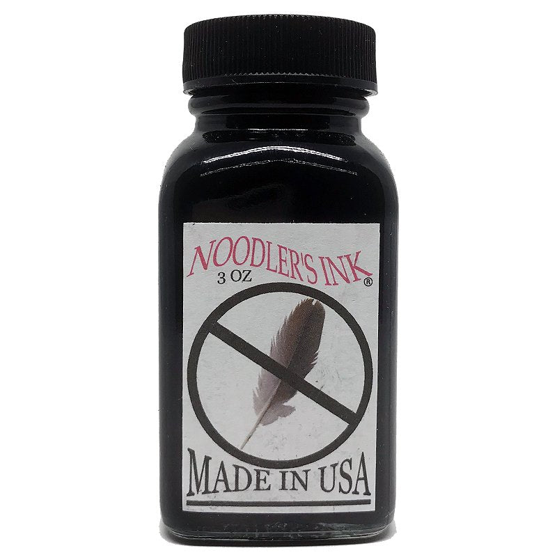Noodler’s Ink X Feather - 3-ounce glass bottle with black lid, features a “NOODLER’S INK” label, crossed-out feather logo, highlighting it&