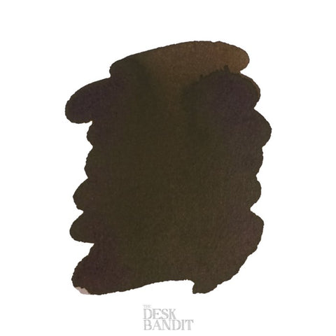 Iroshizuku Ink - Yama-Guri (2ml) dark brown swatch on white paper, featuring The Desk Bandit logo beneath. Part of Pilot's ink range.