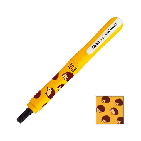 ZIG Letter pen COCOIRO - Hedgehog 1 - Black, featuring a slim barrel with cartoon hedgehogs, white clip cap, and extra fine black felt tip.