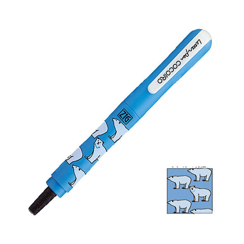 ZIG Letter pen COCOIRO - Polar Bear 2 - Black, featuring a light-blue barrel with white polar bear pattern and a flexible felt tip for varied line widths.