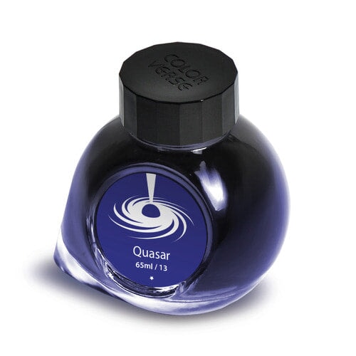 Colorverse Quasar - 65ml + 15ml Set, featuring a deep blue-purple ink in a glass bottle, part of the Astrophysics Collection.