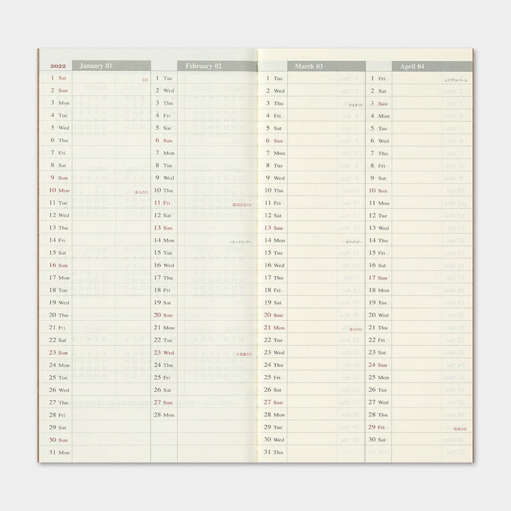 Traveler's Company 2022 Diary Weekly+Memo (Regular) Planners