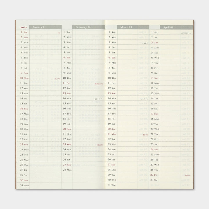 Traveler's Company 2022 Diary Weekly Vertical (Regular) Planners