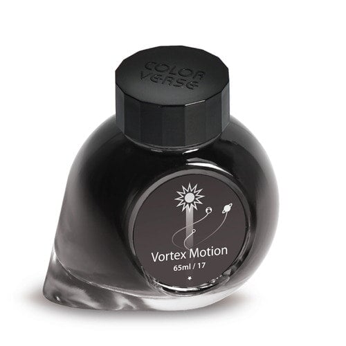 Vortex Motion - 65ml + 15ml Set features a distinct Colorverse glass bottle with a screw-on cap, offering plant-based, dye-based ink for smooth writing.