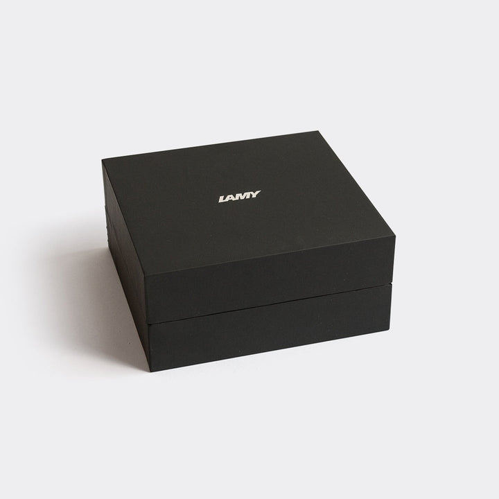 LAMY 2000 - Fine in a matte-black gift box, showcasing the iconic design with a brushed finish, perfect for gifting alongside ink and warranty.