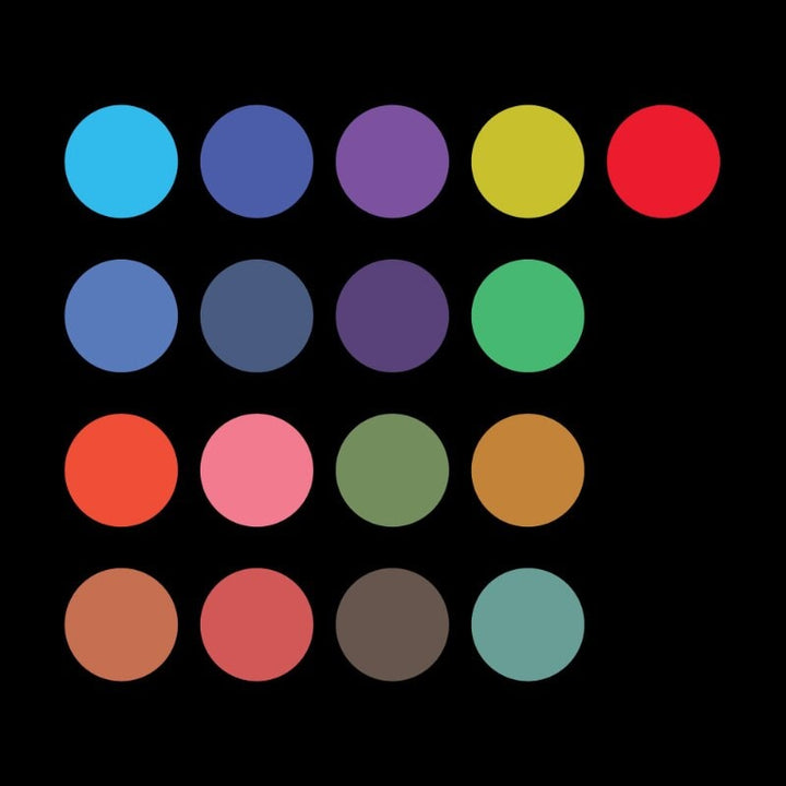 Grid of solid-color circles representing 17 unique inks from Colorverse's The Standard Model (Limited Edition), presented in a special engraved carry case.