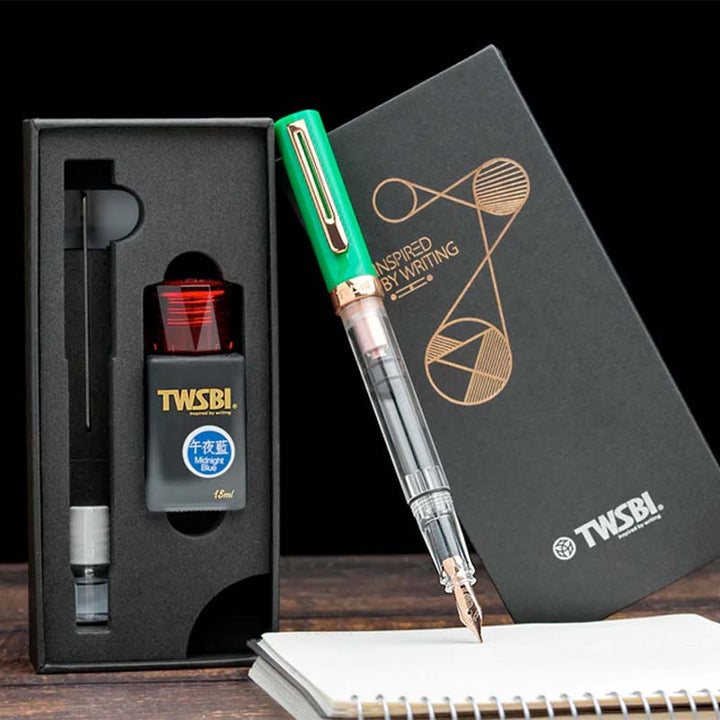 TWSBI ECO-T Pen and Ink Set (Royal Jade / Rose Gold) - Broad Fountain Pen